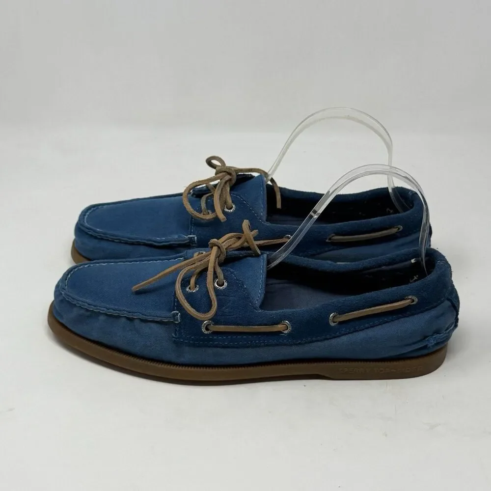 Sperry Top Sider Boat Shoes Mens 11.5 M Blue Canvas Suede 2 Eye Moccasins Preppy